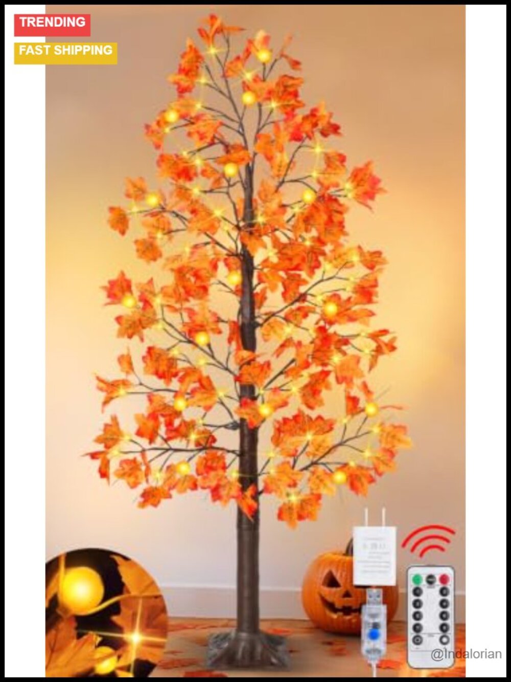 6 Ft Prelit Fall Maple Tree 135 LED Lights 8 Modes Remote Timer